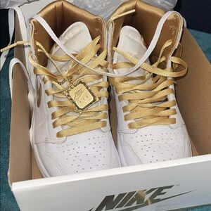 Jordan Women's Gold and White Sneakers